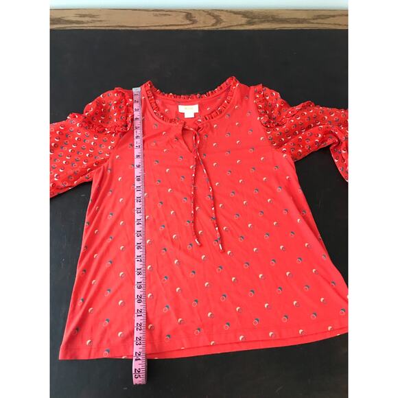 Anthropologie Maeve Women's Jacquin Red Peasant Tie Neck Ruffle Blouse - Medium - Picture 7 of 11
